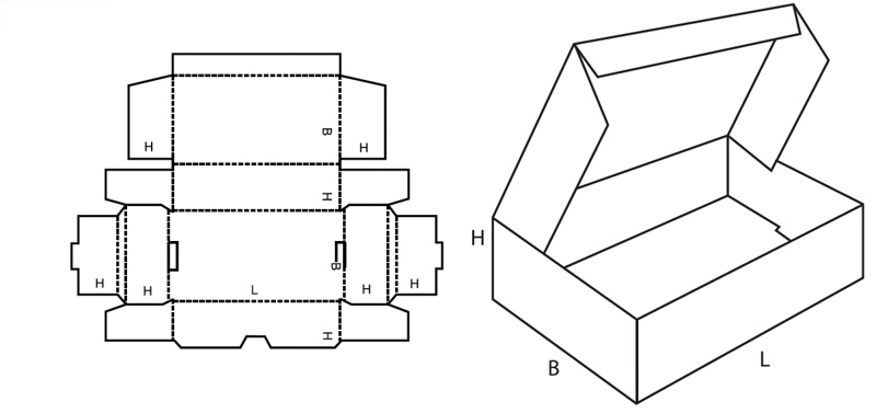 Krempelverpackung Fefco 0429 technische Zeichnung